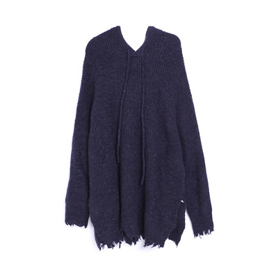 MOVEUP幻走2016冬季新品 手工剪爛分叉寬松連帽毛織短款T恤的時尚魅力